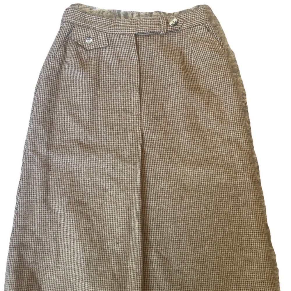 1960s Evan Picone Plaid Wool Skirt 12 Houndstooth Check Lined Tan Center Pleat